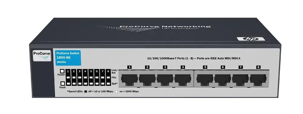 J9029A#ABA HP ProCurve 1800-8G 8-Ports 8 x 10/100/1000Base-T LAN Managed Gigabit Ethernet Switch with Power Supply