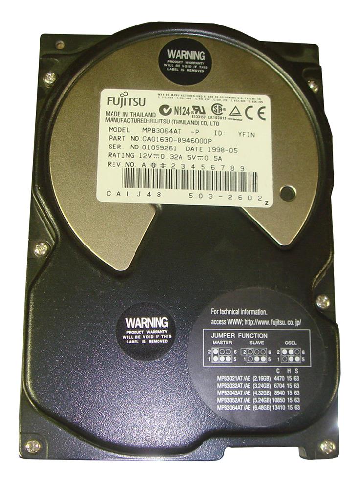 MPB3064AT Fujitsu 6GB 5400RPM ATA-33 3.5-inch Hard Driv...