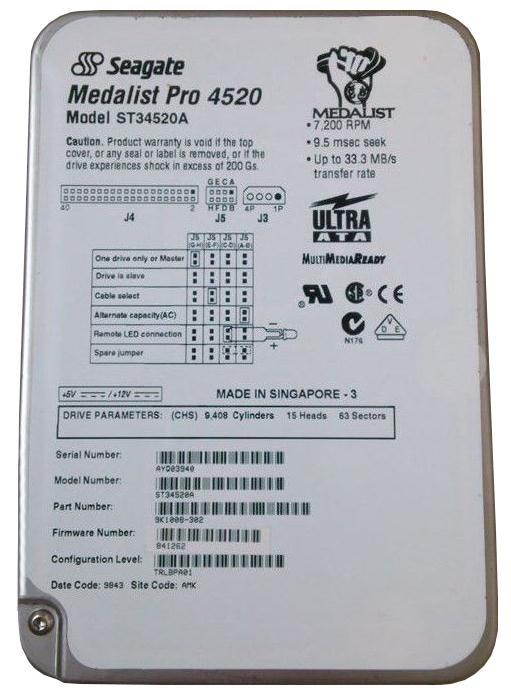 ST34520A Seagate 4GB 7200RPM ATA-33 3.5-inch Hard Drive