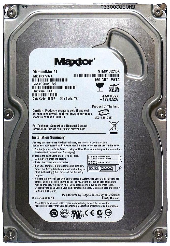 STM3160215A Seagate DiamondMax 21 160GB 7200RPM ATA-100 2MB Cache 3.5-inch Hard Drive