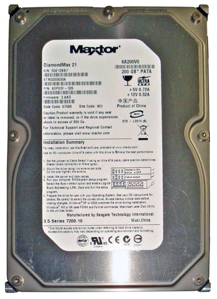 STM3200820A Maxtor DiamondMax 21 200GB 7200RPM ATA-100 8MB Cache 3.5-inch Hard Drive