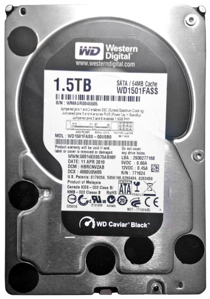 WD1501FASS Western Digital Caviar Black 1.5TB 7200RPM SATA 3GB/s 7-Pin 64MB Cache 3.5-inch Hard Drive