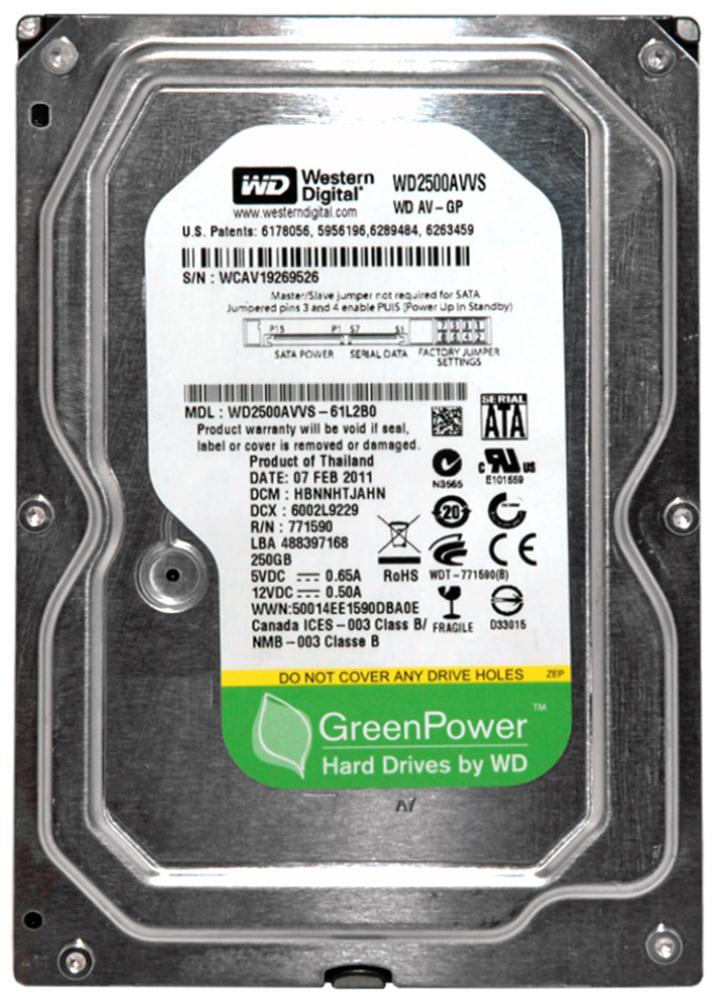 WD2500AVVS Western Digital Av-Gp 250GB 7200RPM SATA 3GB/s 7-Pin 8MB Cache 3.5-inch Hard Drive