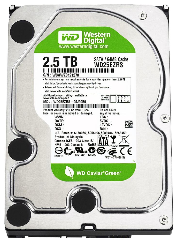 WD25EZRS-00J99B0 Western Digital Caviar Green 2.5TB 5400RPM SATA 3GB/s 64MB Cache 3.5-inch Hard Drive