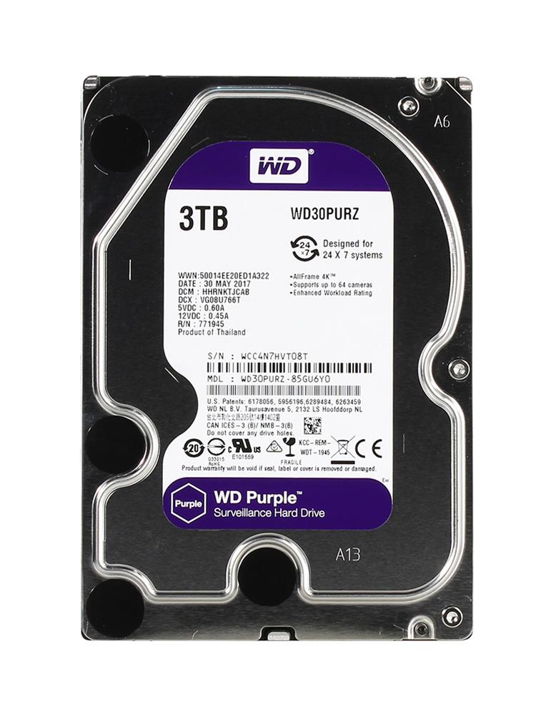 WD30PURZ-85GU6Y0 Western Digital 3TB 5400RPM SATA 6GB/s 3.5-inch Hard Drive